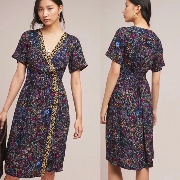 Anthropologie Maeve Morgan floral and leopard midi dress - Picture 1 of 10
